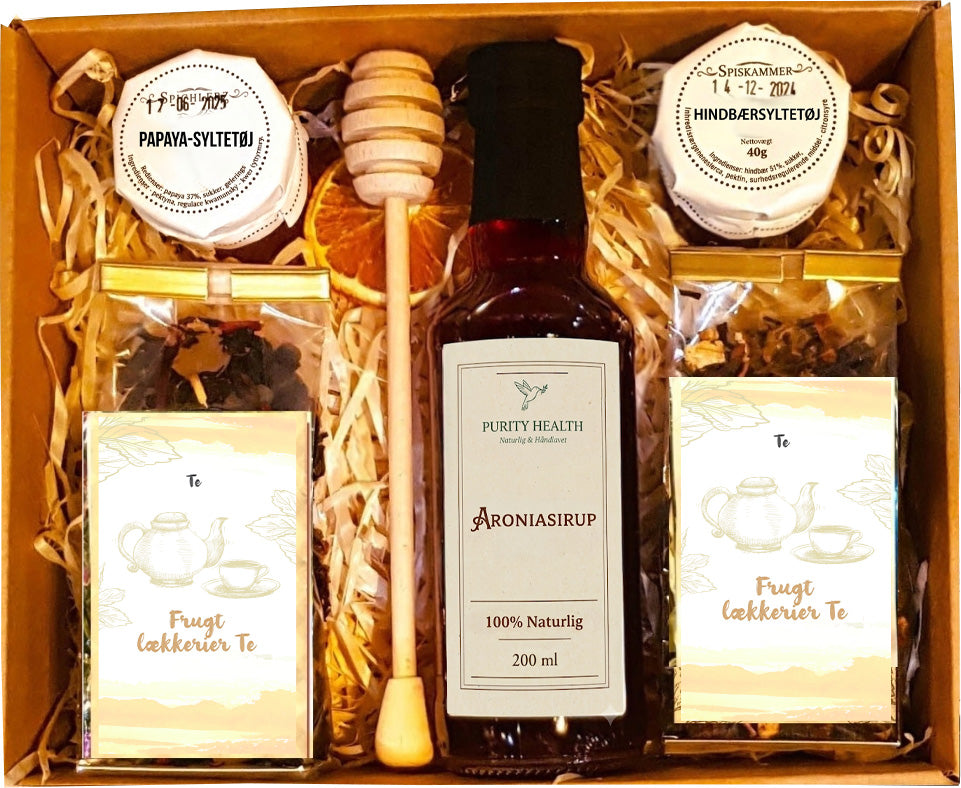 Gavekurv med te, sirup og marmelade