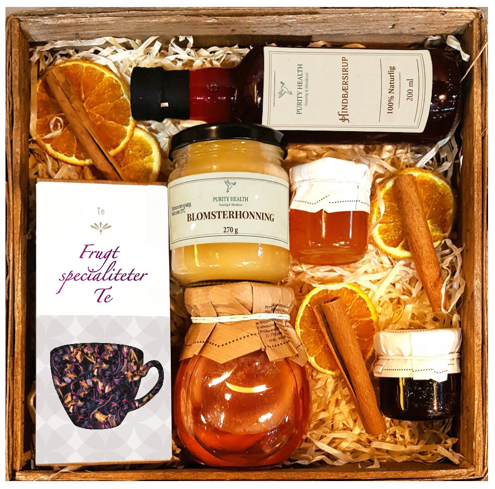 Gavekurv med te, honning, sirup og marmelade